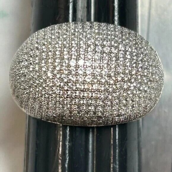 Jewelry - Gorgeous Signed Sterling Silver Micro Pave Clear CZ Sparkling Dome Ring Size 8